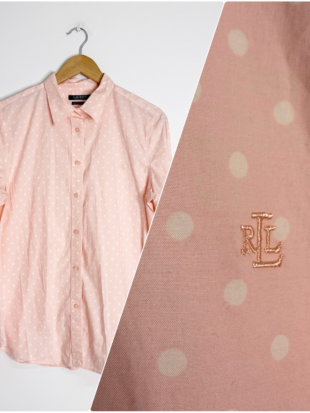 Lauren Ralph Lauren Pink Polka Dot Stretch Non-Iron Shirt Size Extra Large
